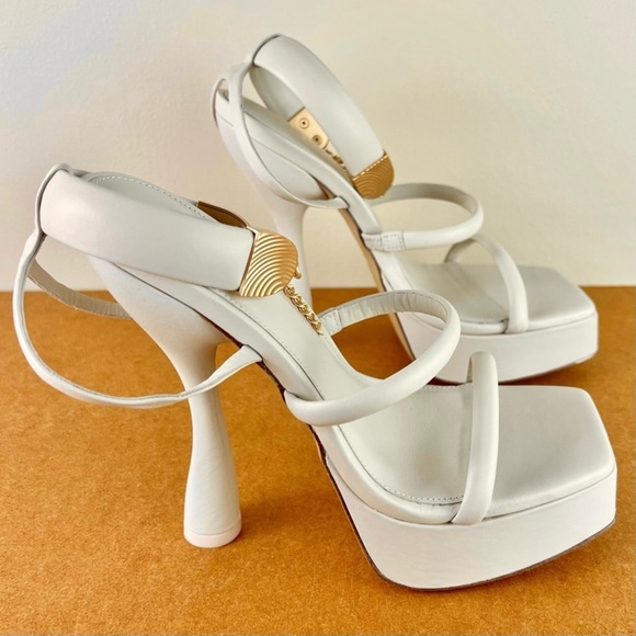 NEW CULT GAIA BEIGE LEATHER PLATFORM SANDALS - Picture 4 of 14